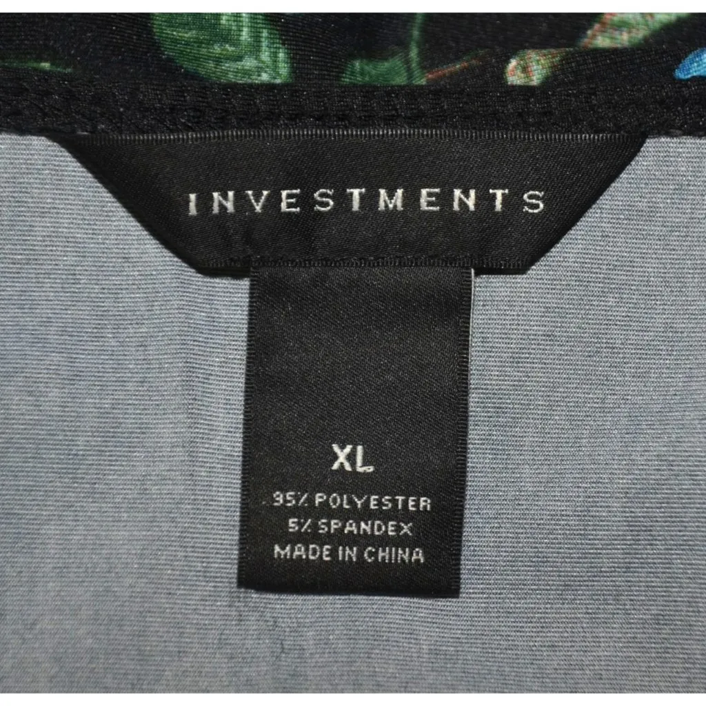 Investments Ladies XL Black Floral Long Bell Sleeve Tunic Blouse Top V-Neck - Image 8