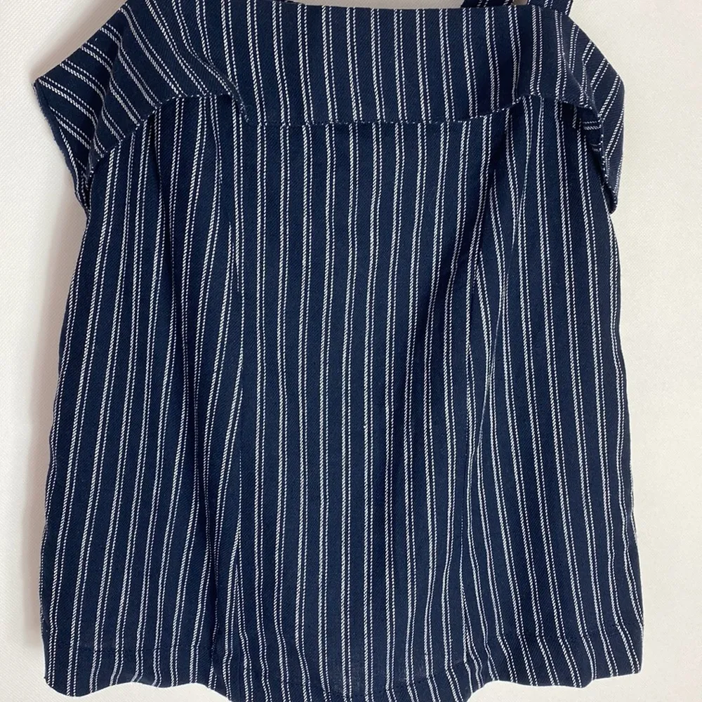 J. Crew Point Sur Freddie navy blue pinstriped back bow linen blend top sz 0 NWT - Image 4