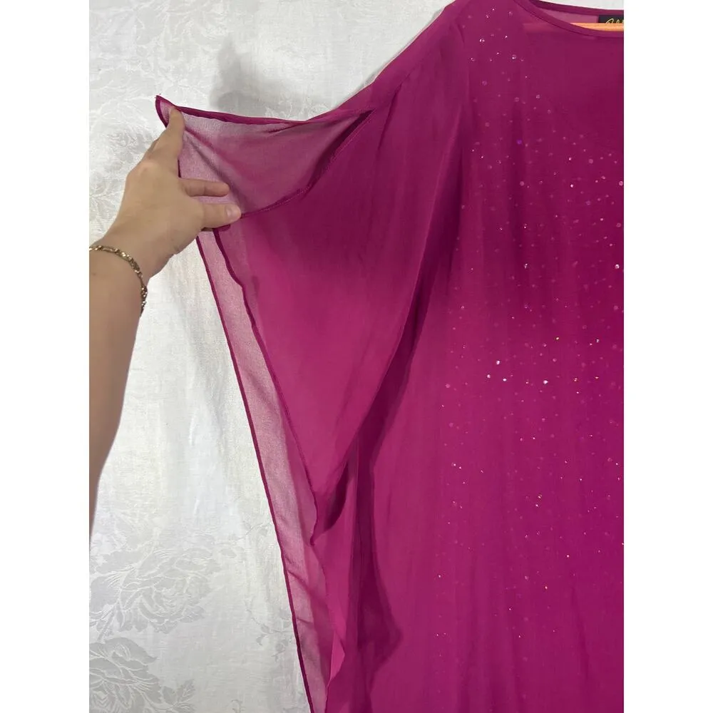 Bob Mackie Dress Set Large Burgundy Tank Sparkle Sheer Overlay Poncho - Image 2