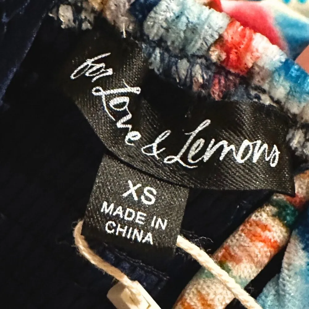 For Love & Lemons Brooklyn XS Multicolor Floral Velvet Ruched Mini Dress Cross Blue - Image 8