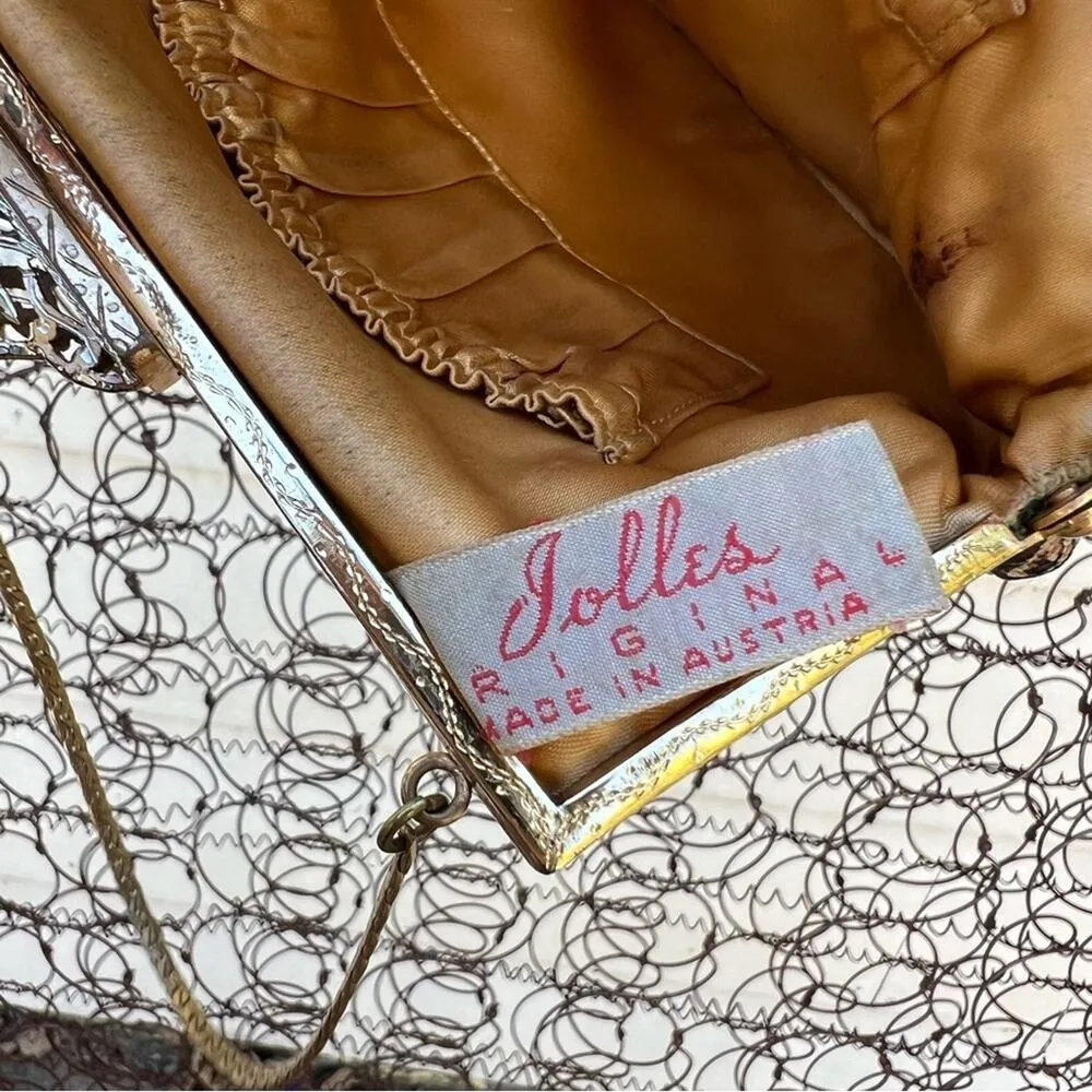 Vintage Jolles Austria Purse Petit Point Embroidered Floral 1930s Tapestry Black - Image 4