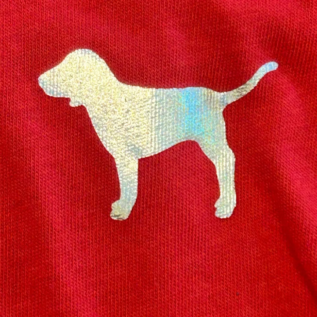 Victoria's Secret PINK red and white Bling Rhinestone Varsity Long Sleeve Tee M - Image 8