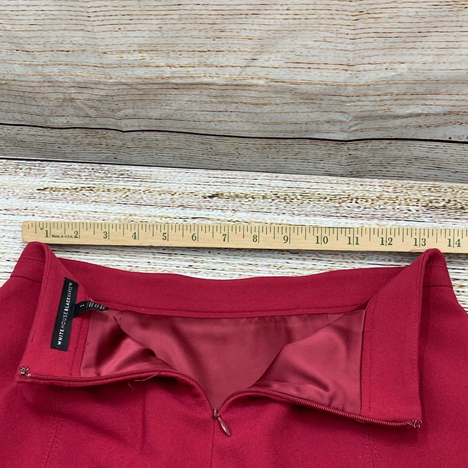 White House‎ Black Market Midi Skirt Career Work Office Lined Red [Size 2] - Image 3
