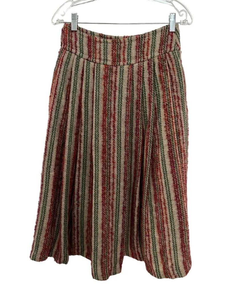 high waisted pleated boucle striped midi skirt size small Red - Image 16