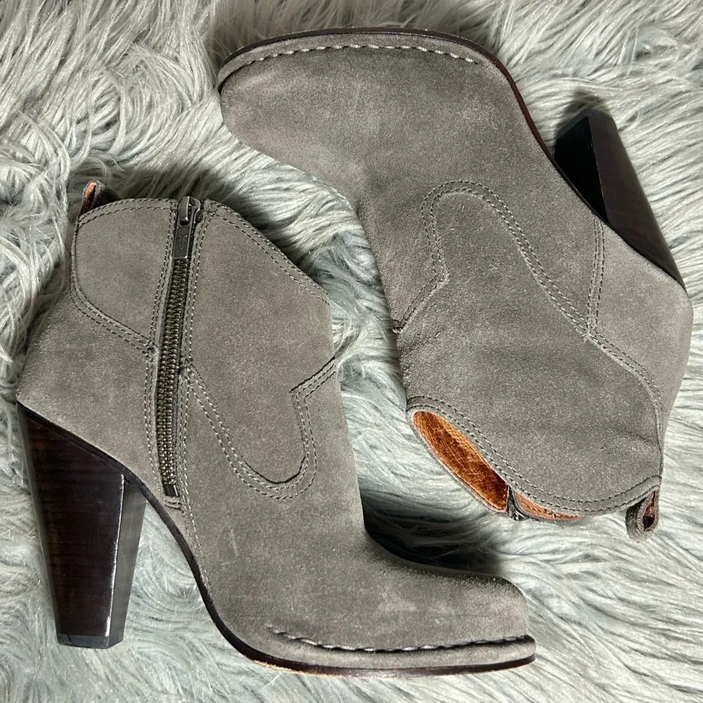 FRYE Madeline Gray Suede Zip Ankle Heel Boots  
size 7.5 - Image 4