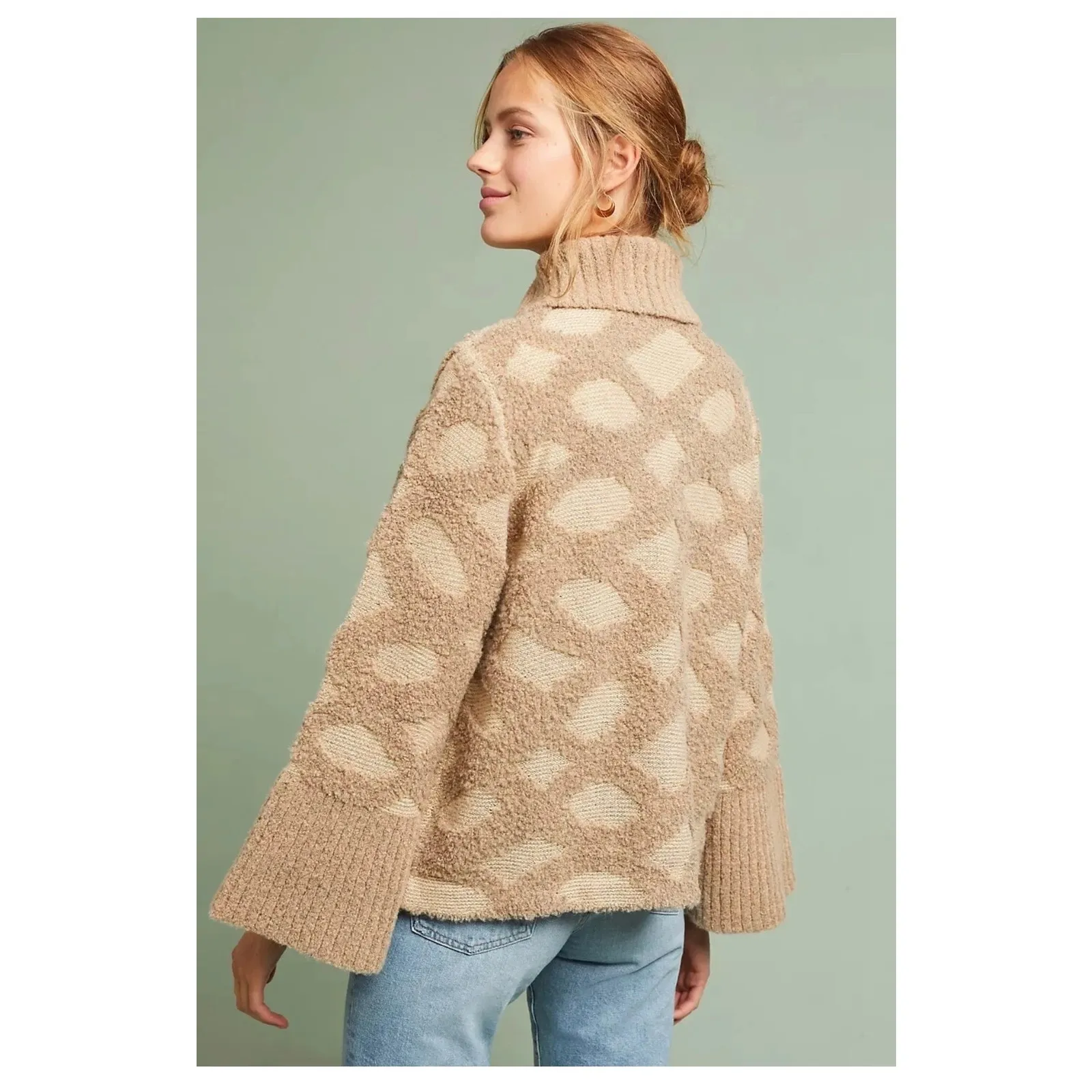 Anthropologie Rosie Neira Intarsia Spotted Sweater Cardigan Size XSP Tan Boho - Image 14