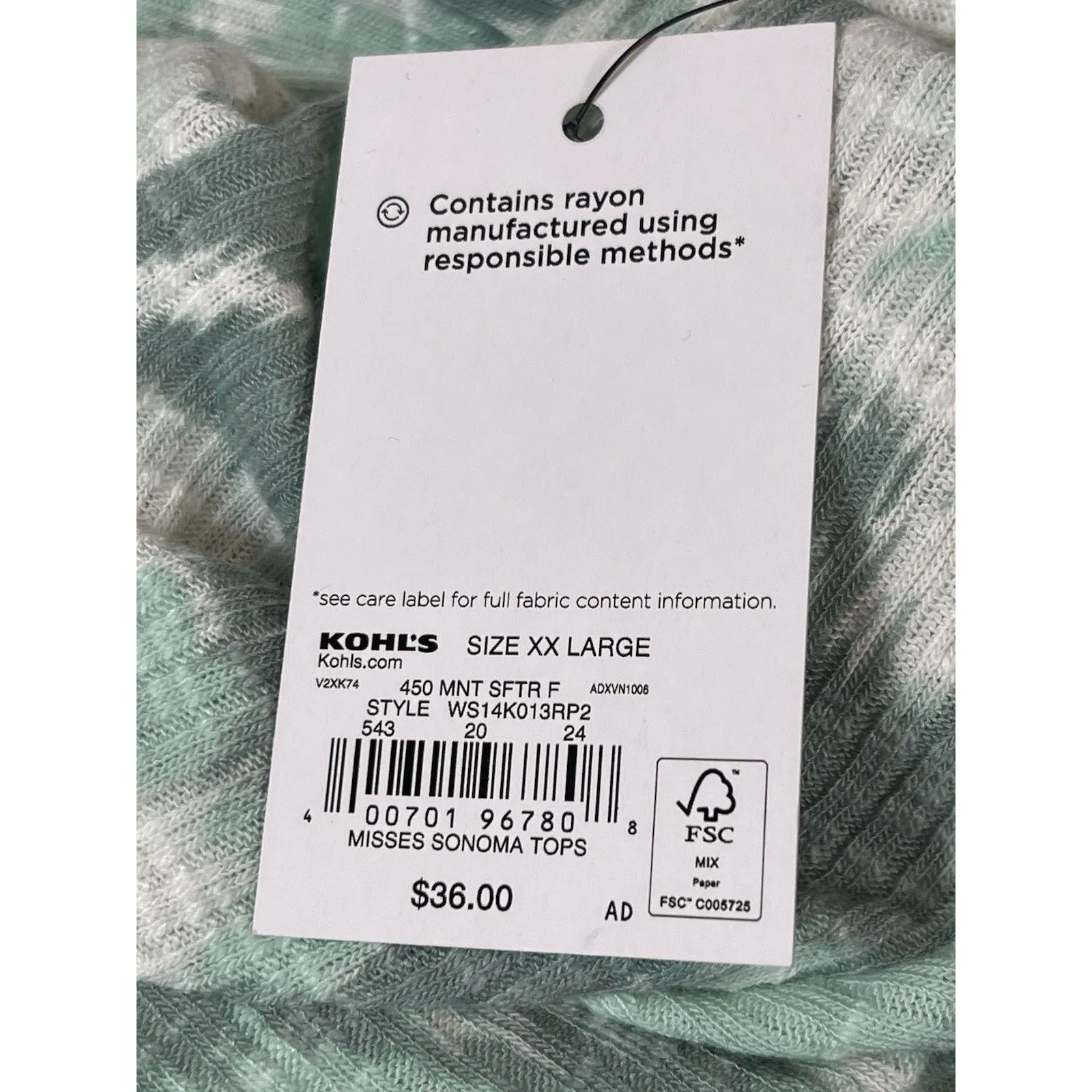 Sonoma Sage Green Floral Top XXL V-Neck Long Sleeve Tie Hem Soft Ribbed Top NWT - Image 6