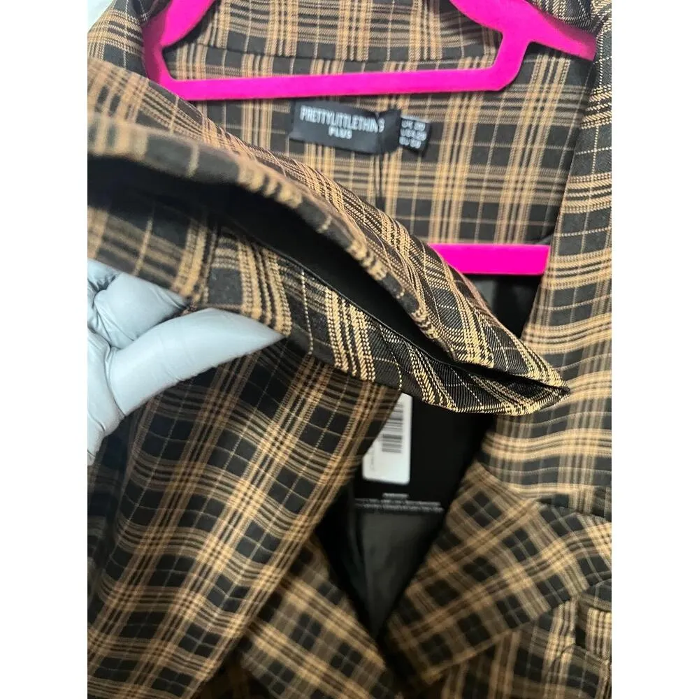 Pretty Little Thing Jacket Womens 26W Rust Plaid Checked Oversized Blazer - Image 5