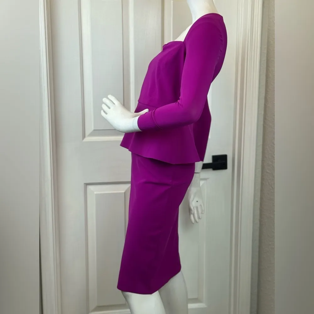 Chiara Boni Elegant Fitted Formal Ingalee Square-Neck Peplum Dress Size 38. H9 - Image 7