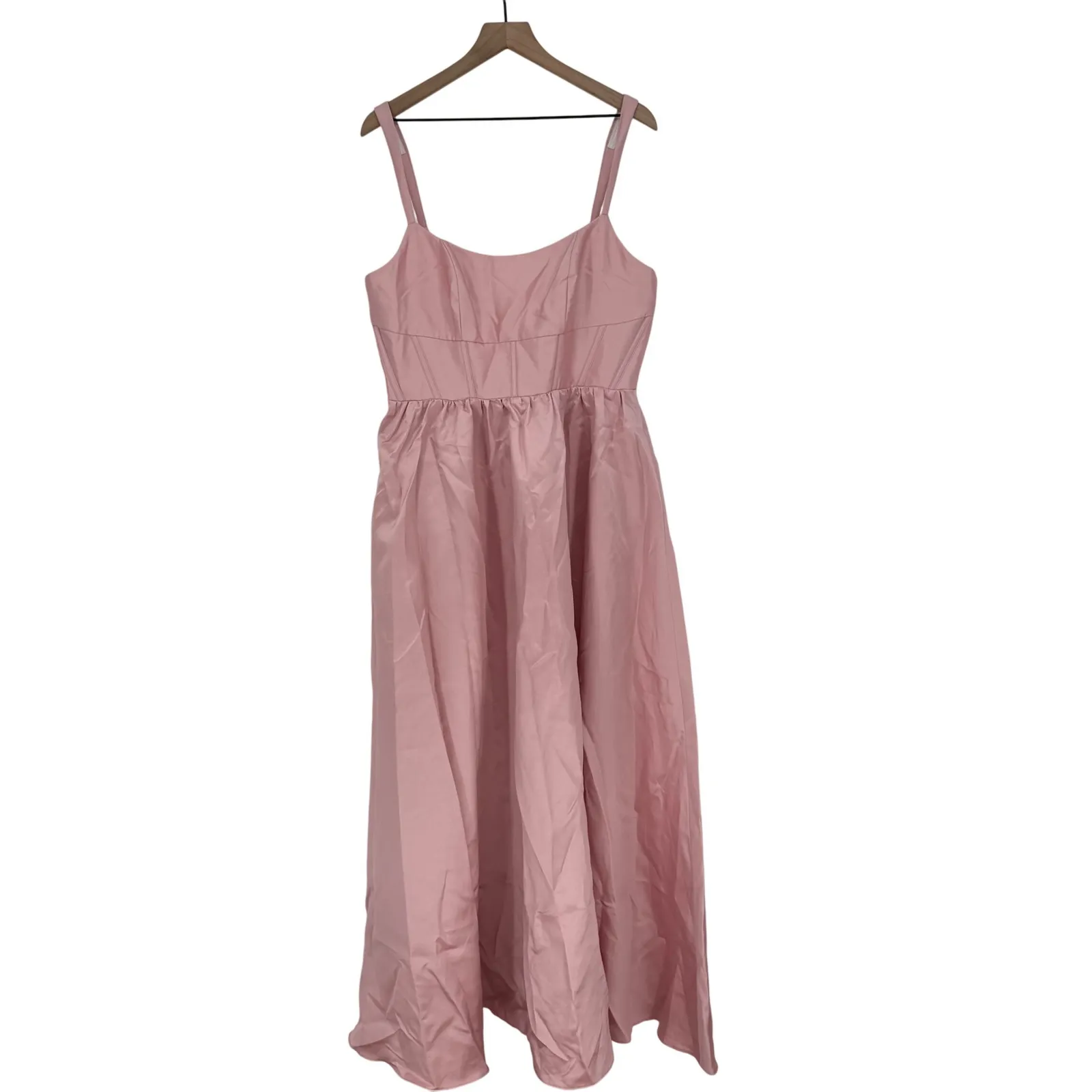 Dessy Collection Scoop Neck Inset Corset Satin Maxi Dress With Pockets In Rose Pink Size 16P - Image 2