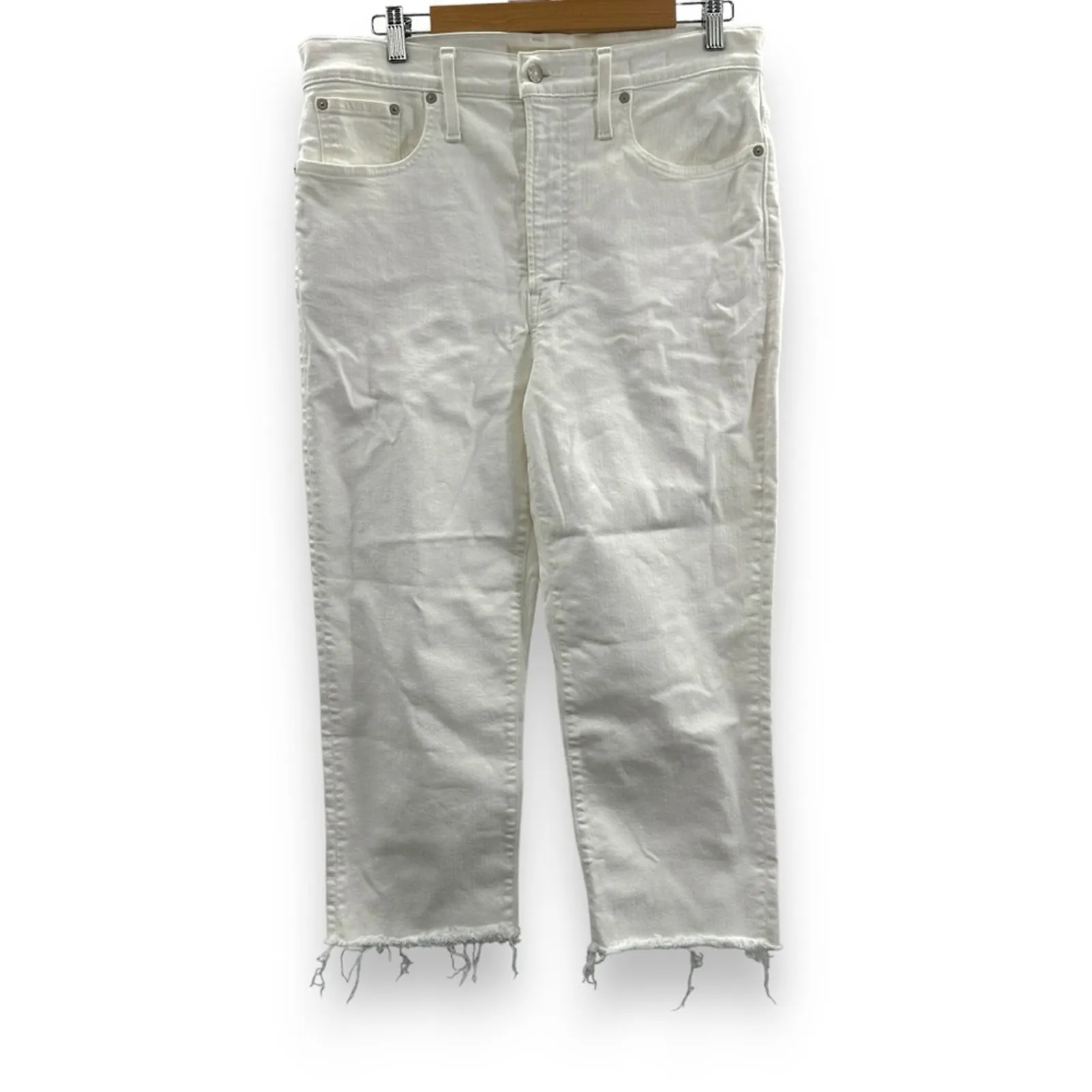 Madewell‎ The Perfect Vintage Crop Jeans in Tile White: Raw-Hem Edition Sz 31 - Image 3