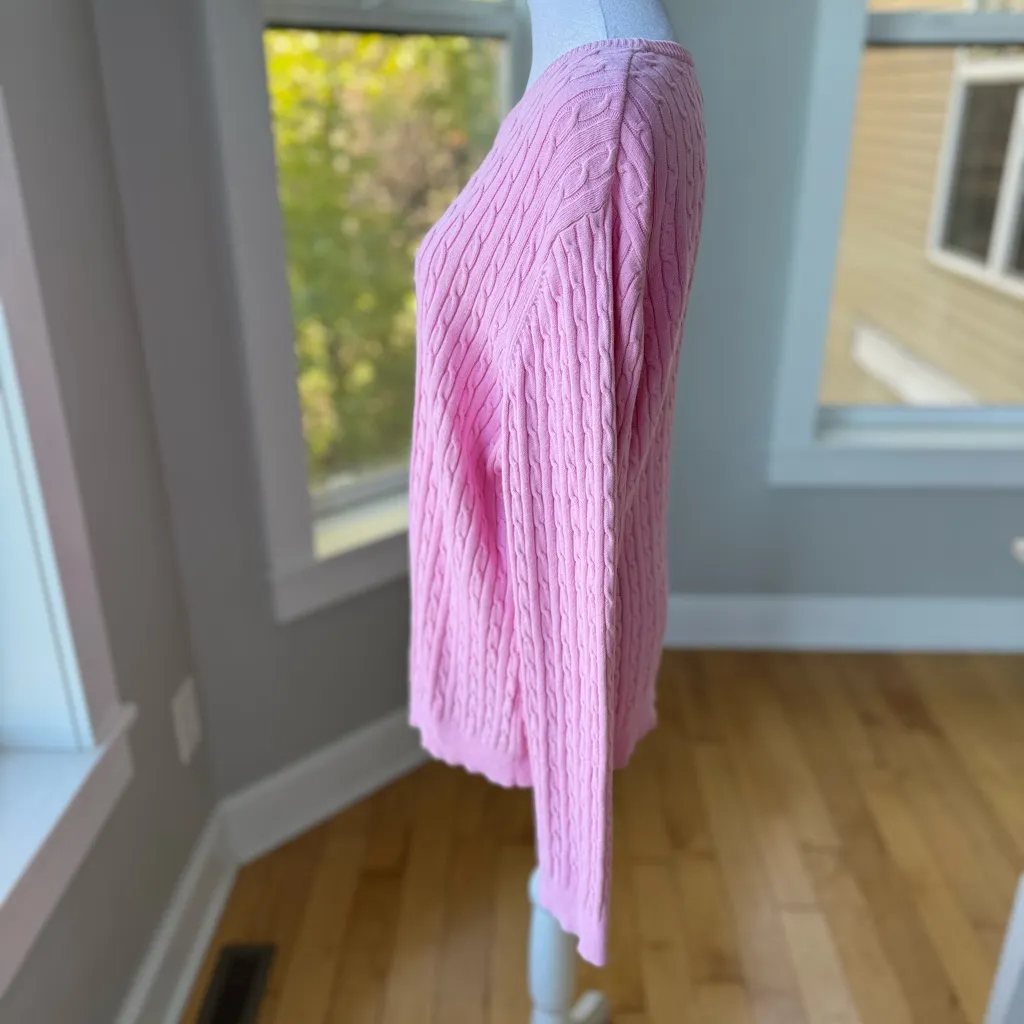 Vintage Basic Editions Pink Cable Knit Cotton Crewneck Sweater Size XL - Image 2