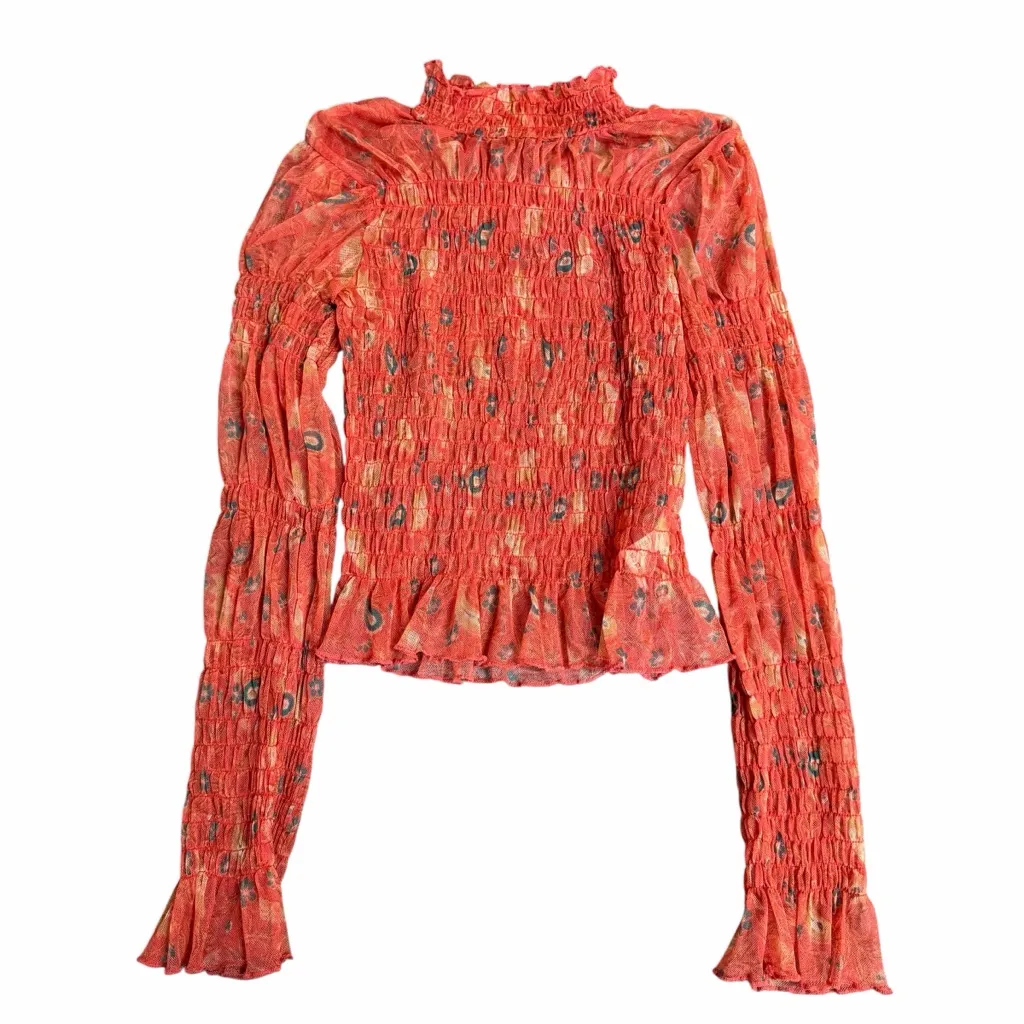 Free People Hello There Sheer Floral Long Sleeve Top Size Small - Image 3