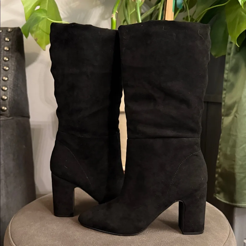 Chinese Laundry Womens 7.5 Black Suede Slouch Heel Boots Mid Calf - Image 7
