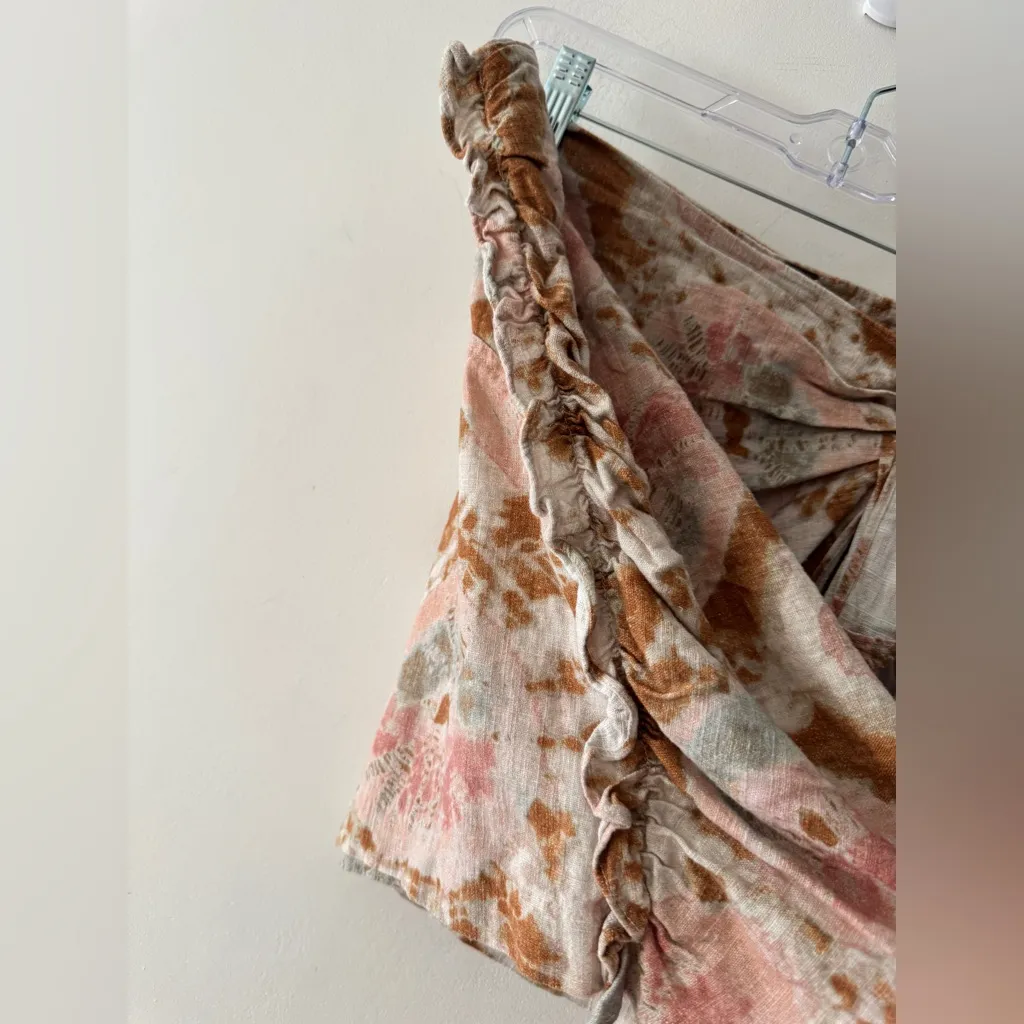 Free People Sweet As Beach Mini Skirt Wrap Tie Style Ruffle Side Size 8 Linen - Image 5