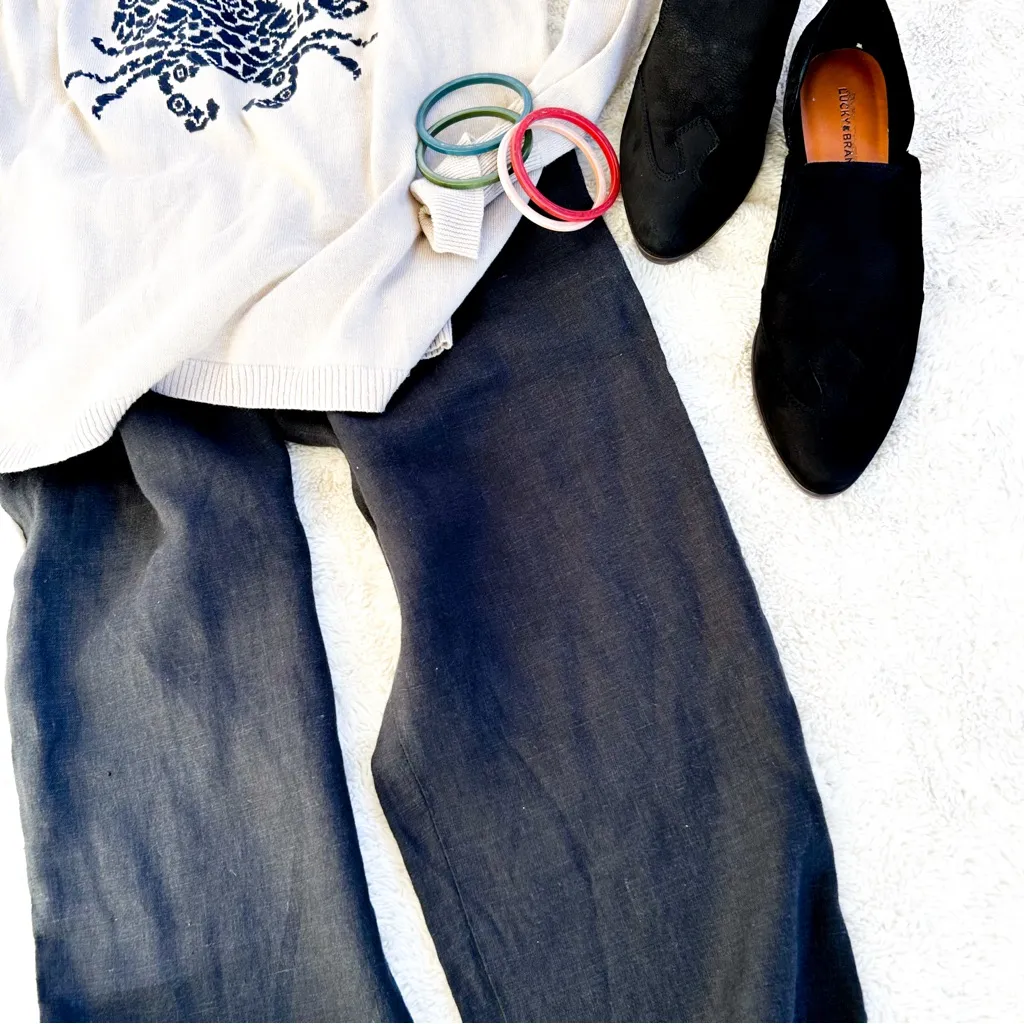 Flax Pull-On Linen Pants Medium Black - Image 5