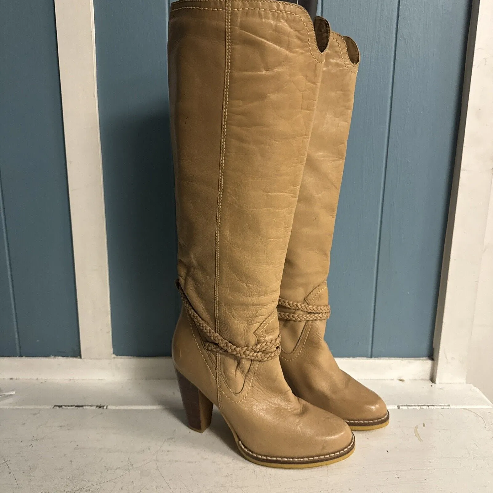 Vintage Danelle Boots‎ Camel Heeled Western Boho Rope Detail Boots Women’s 6 M - Image 6