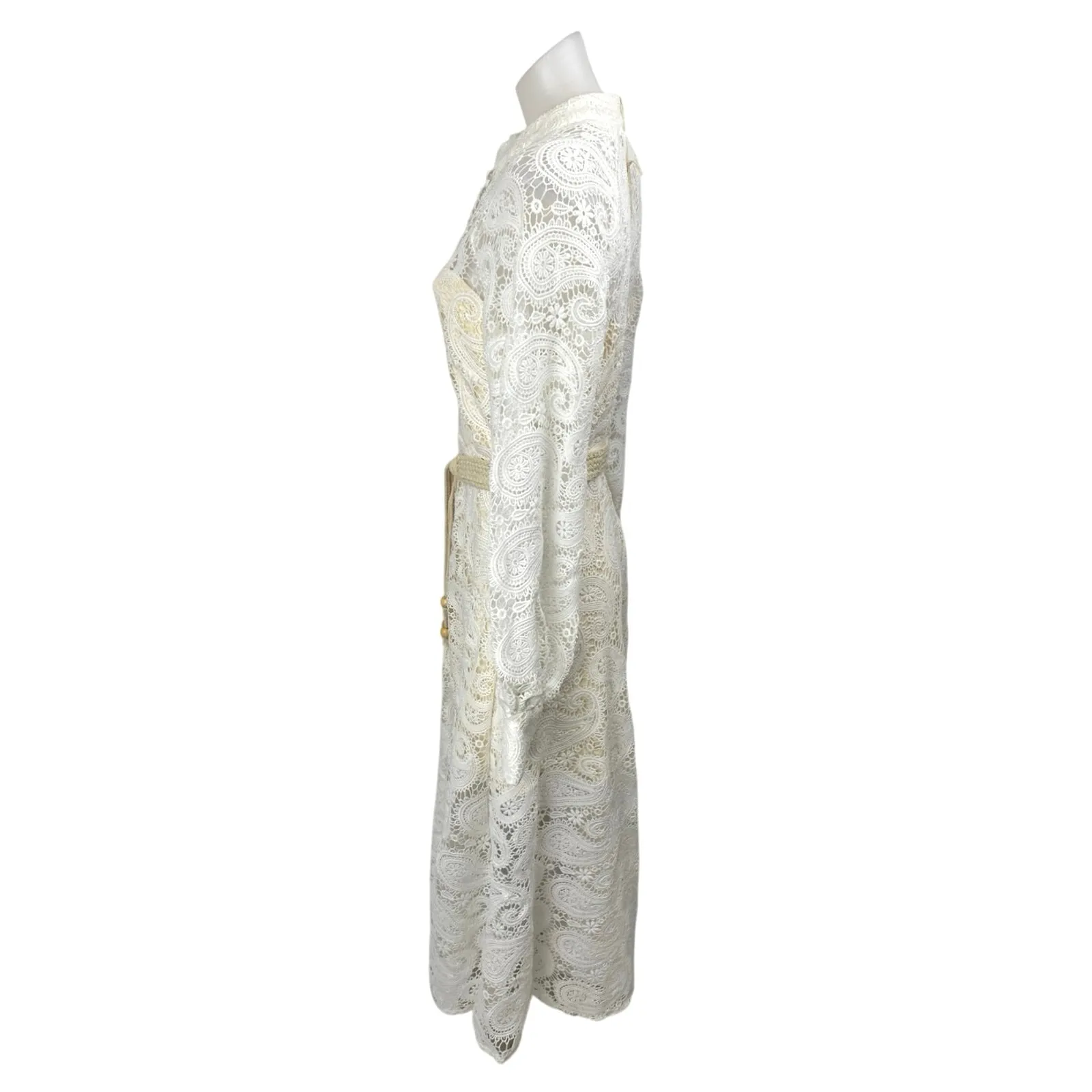 NEW L'atiste White Paisley Lace Long Sleeve Belted Midi A - Image 2