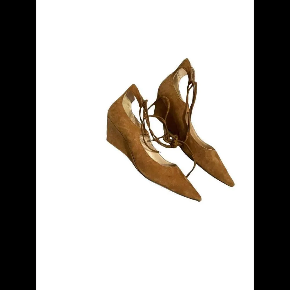 MARC FISHER BROWN SUEDE POINTED WEDGE SHOES WITH LACE UP 9 ws21 - Image 5