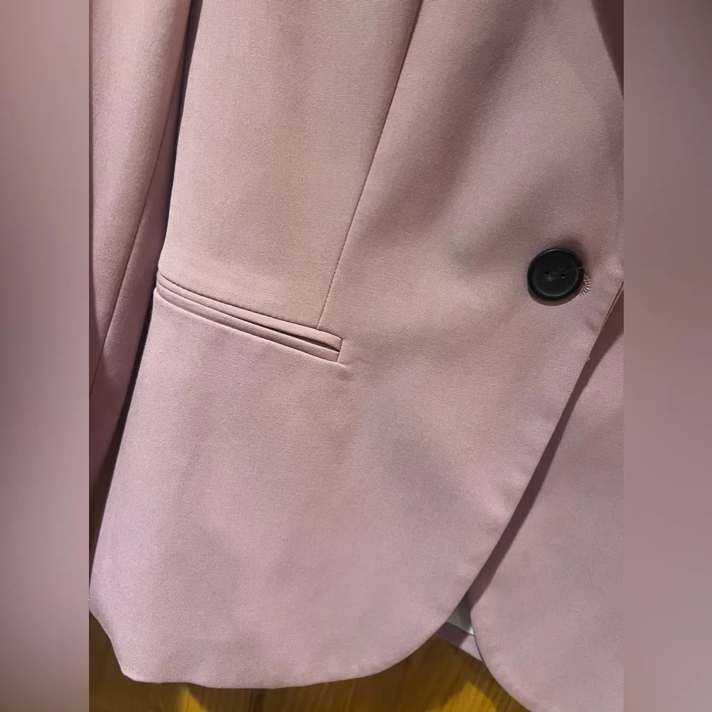 ZARA Classic One-Button Pink Suit Business Career Work‎ Stretch Blazer Size 6 - Image 7