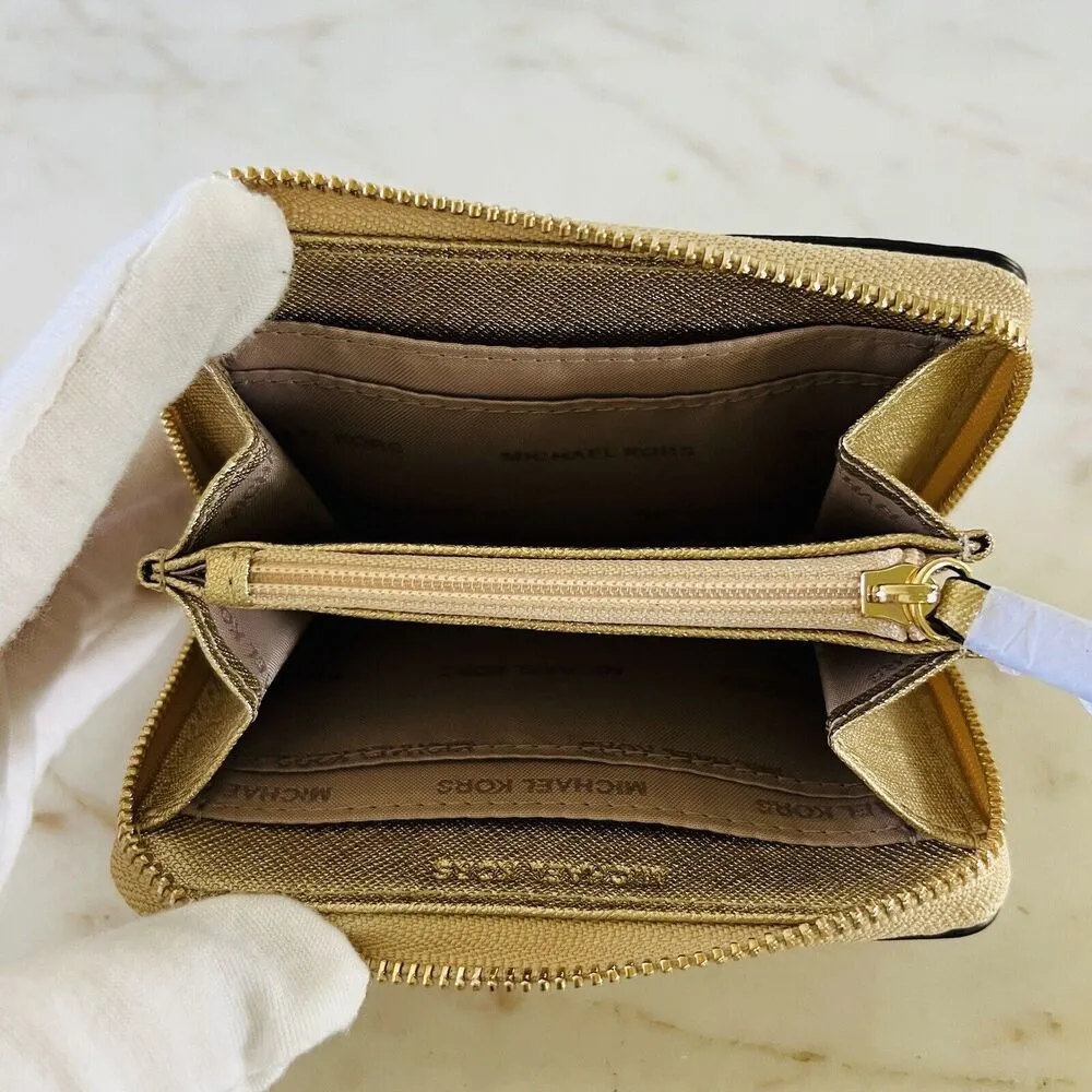 MICHAEL KORS Money Pieces Pale Gold Leather Zip Around Coin Card Case Wallet - Image 6