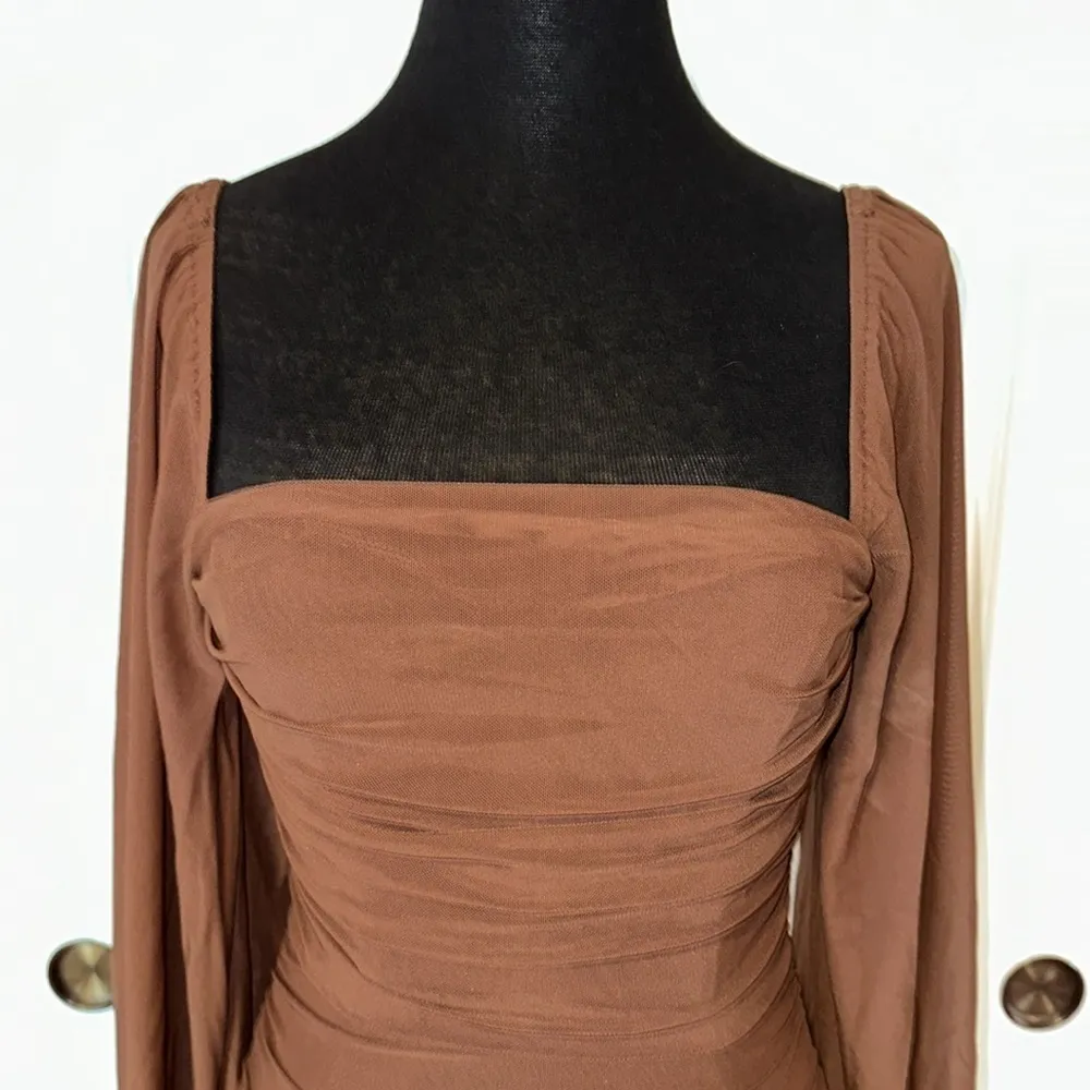 THATS SO FETCH CHOCOLATE BROWN BODYCON RUCHED SEXY DRESS - Image 2