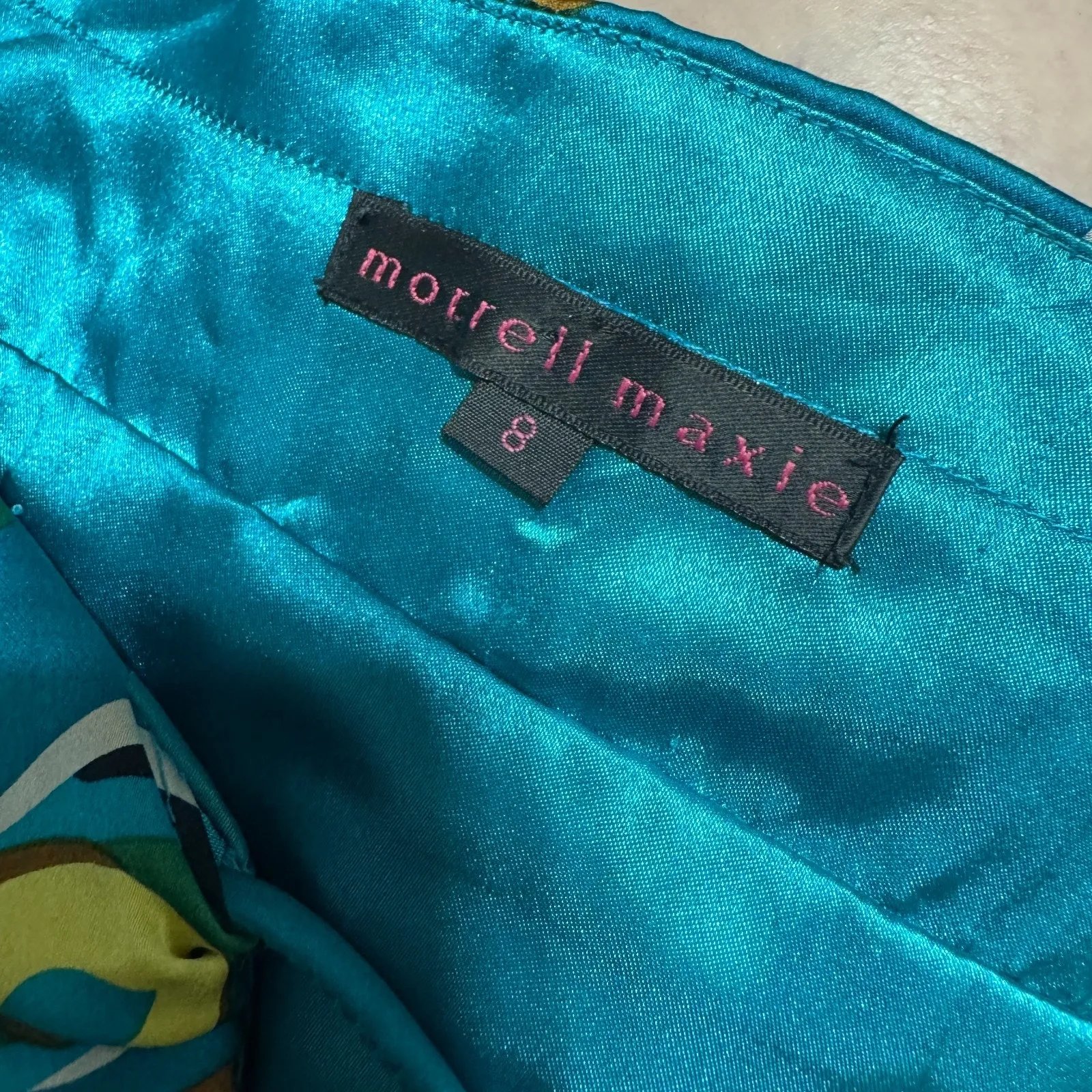 Y2K Morrell Maxie Dress 100% silk sz 8 Teal Satin Halter Cocktail party Fairy Blue - Image 8