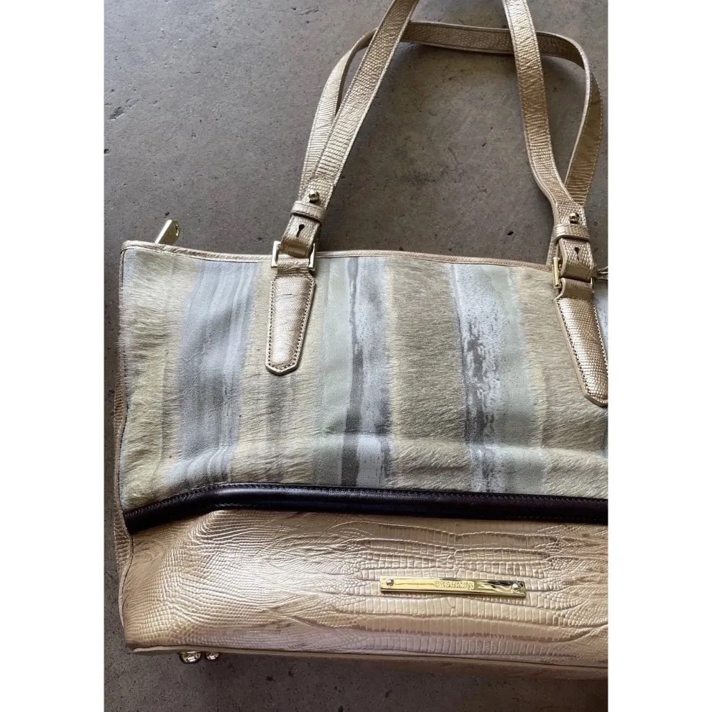 BRAHMIN Medium Classy Asher Leather Shoulder Tote/Bag-Gold Tones W Match Wallet - Image 3