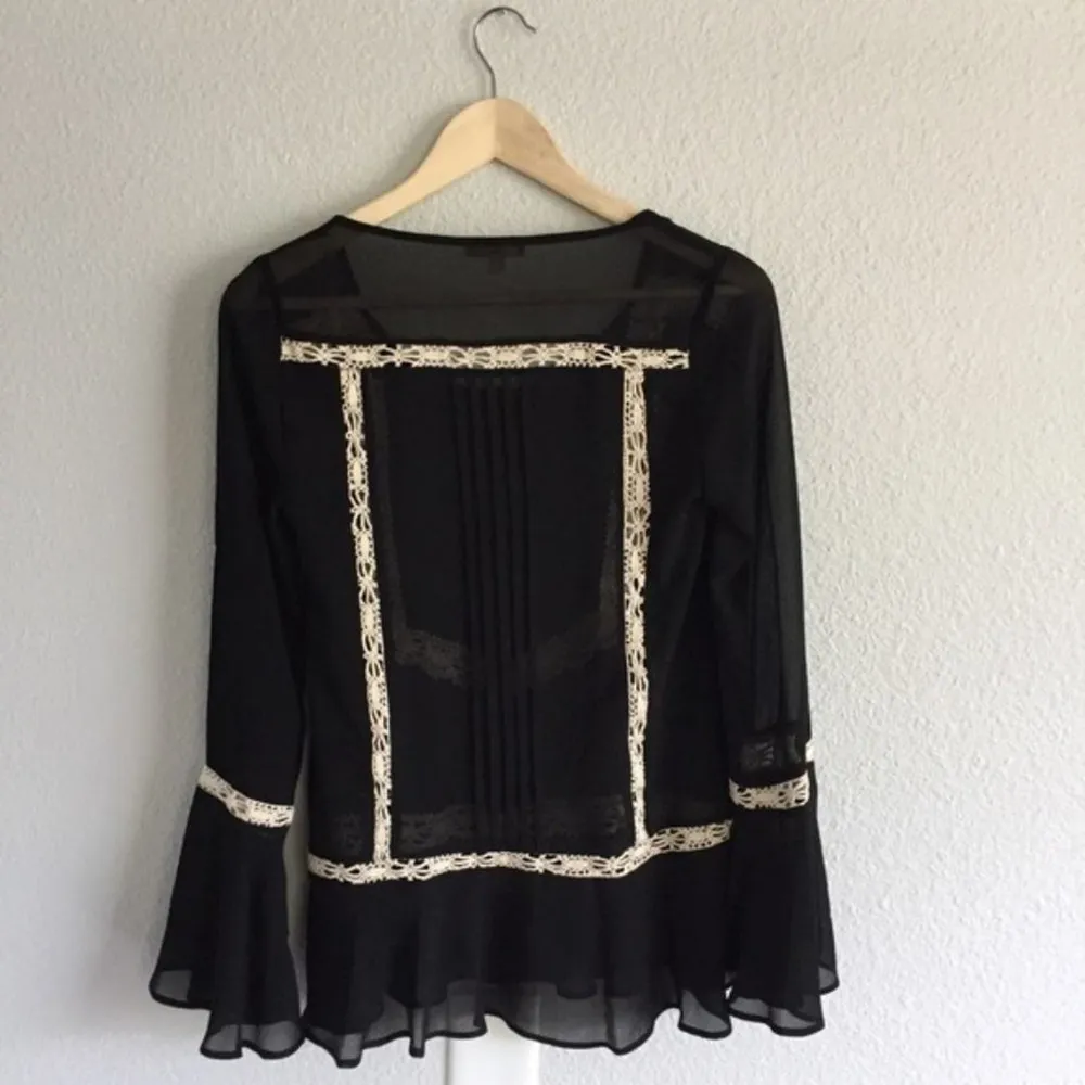Gianni Bini Black Sheer Button Down Top - Image 2