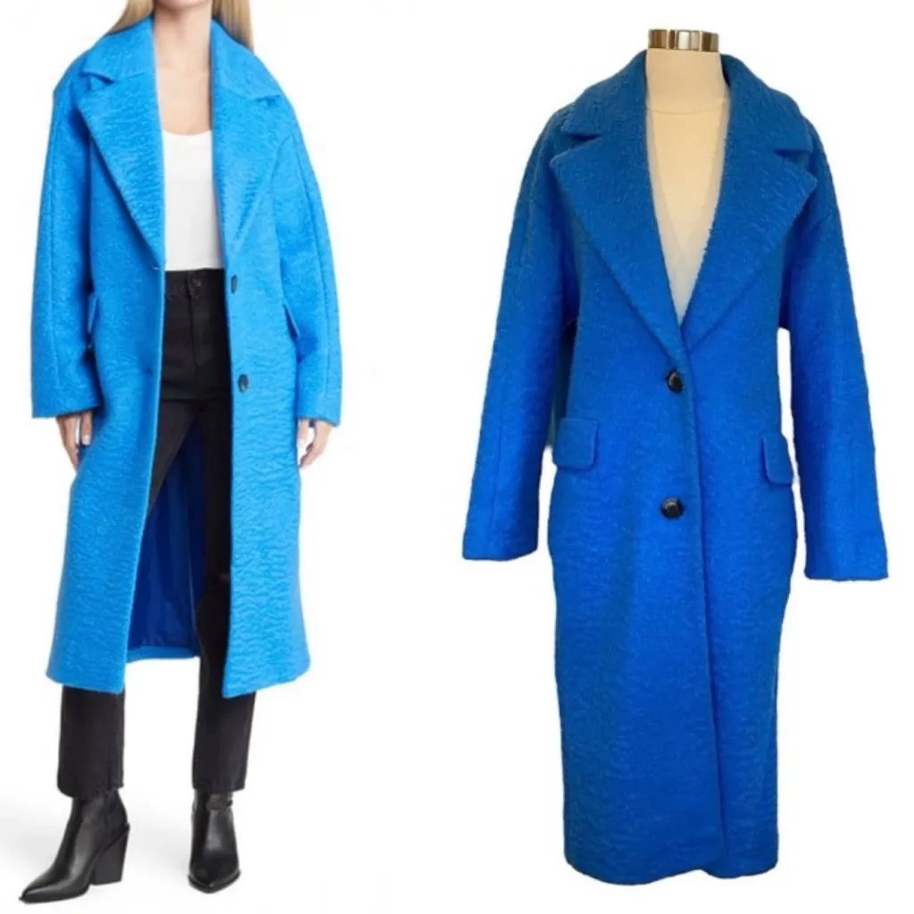 Royal Blue Textured Longline Coat | Oversized Wool Look Zara Style Jacket - Image 2