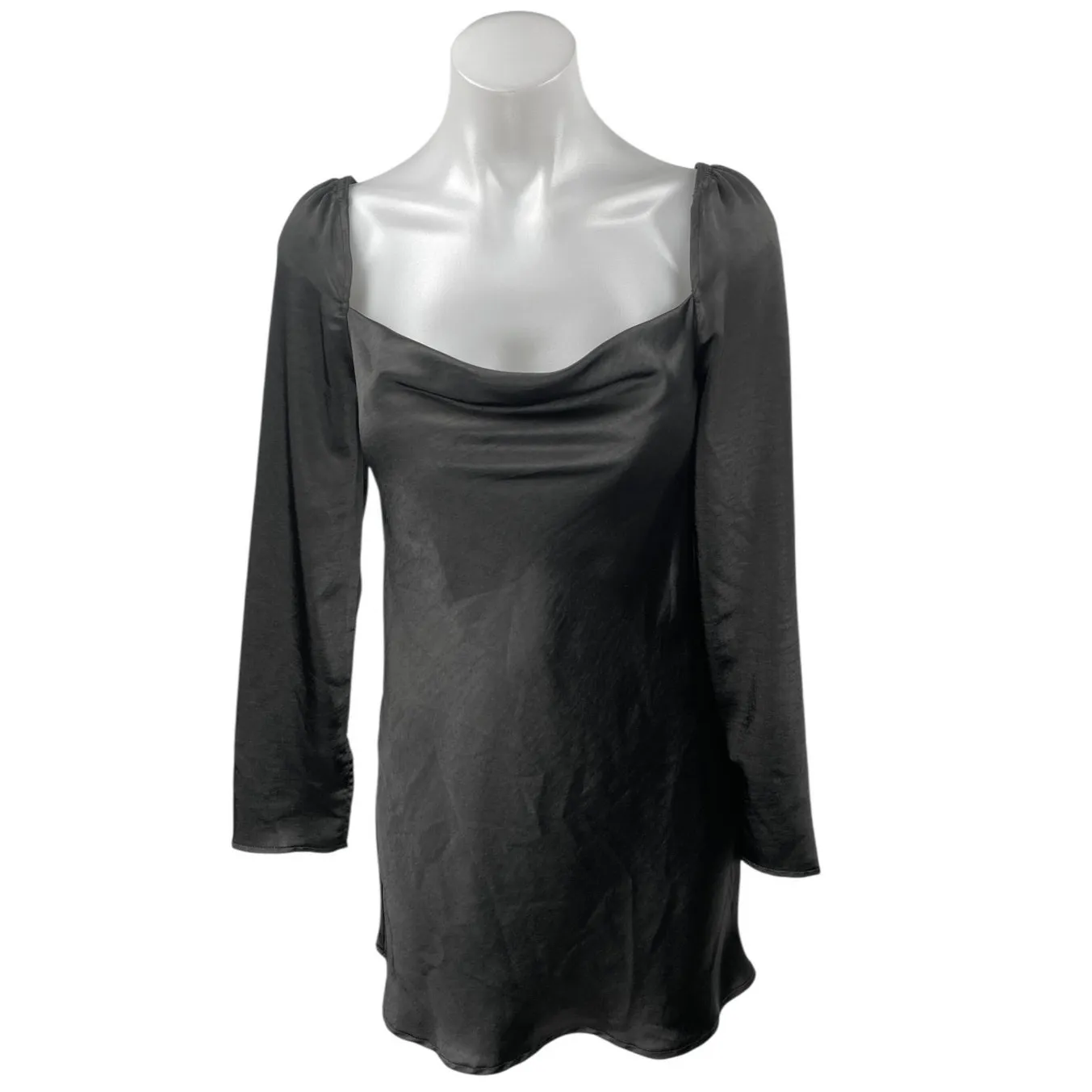 Princess Polly Black Silk Satin Long Sleeve Cowl Neck Mini Slip Dress Size 4 - Image 2