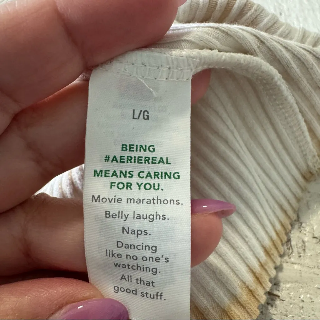 Aerie Rebel Cropped Tank size‎ Large Cream Beige Ribbed Stretch Crop Top - Image 7