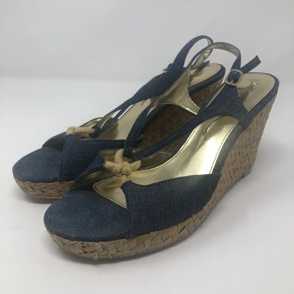 Nina Denim Strap Wedge Sandals Size 8 - Image 2