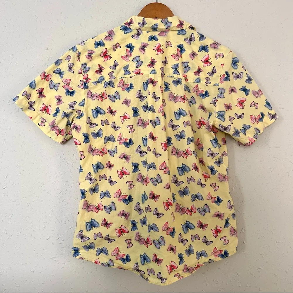 🦋 Karen Scott Sport Vintage Yellow Butterfly Short Sleeve Button Down Shirt - Image 2