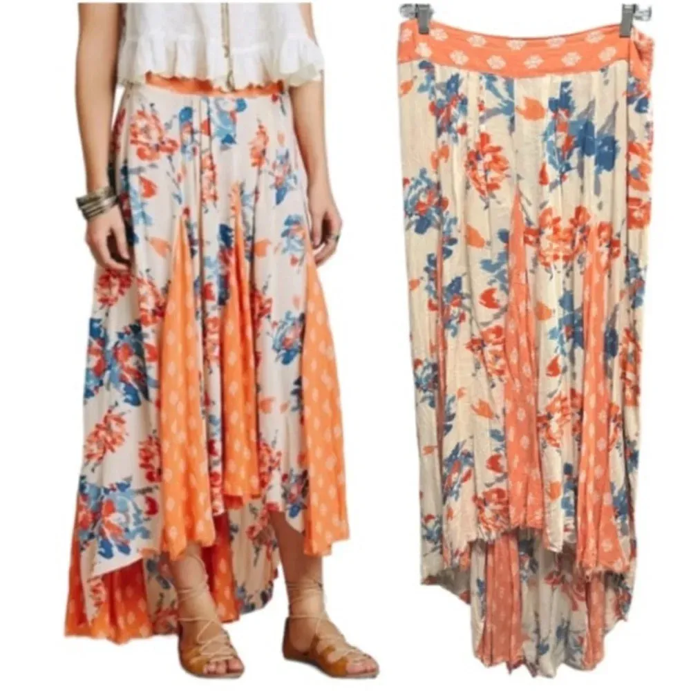 Free People: Show You Off Floral Raw Hem Hi-Low Maxi Skirt (NWOT) Size SMALL - Image 5
