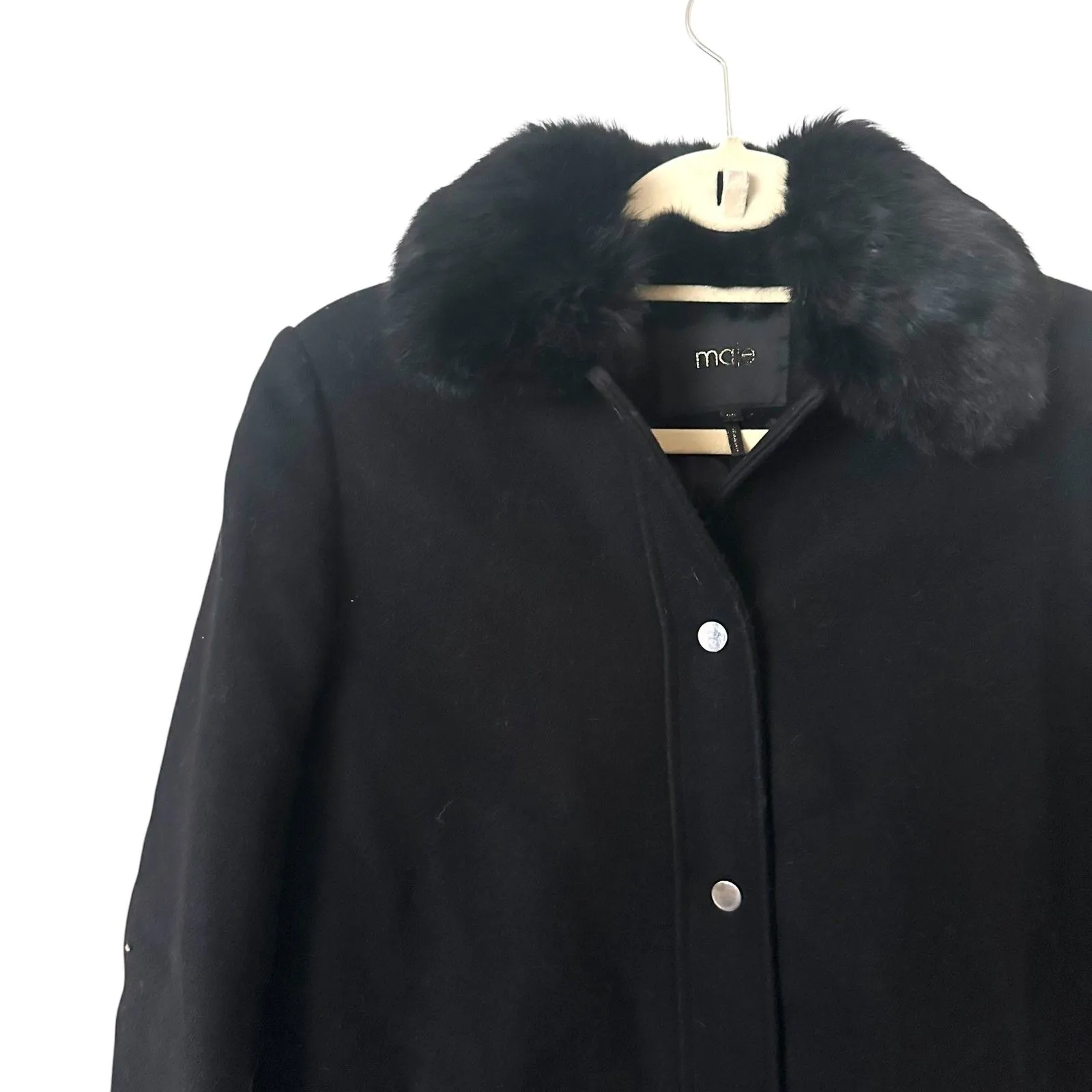 MAJE‎ Wool Peacoat Style Jacket Fur Collar Black Sz 38 (Medium) - Image 5