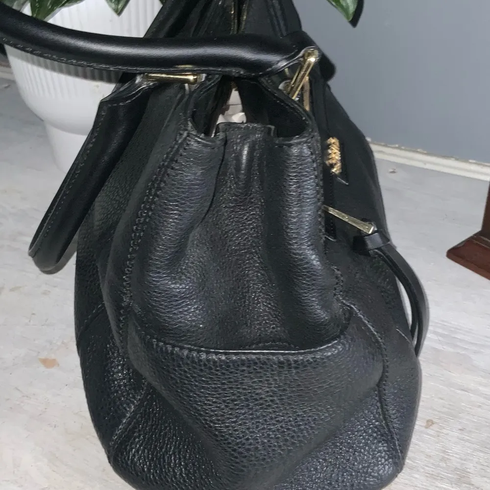 Calvin Klein Black Pebbled Leather Satchel Purse Bag with Gold Accents - Image 3