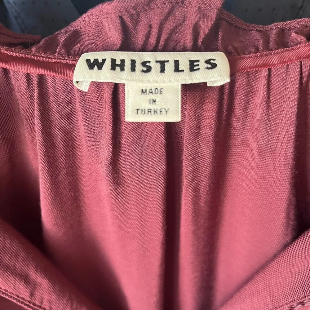 Whistles Enola Sack Dress Long Sleeve Ruffled Neck Burgundy Size Small - Image 5