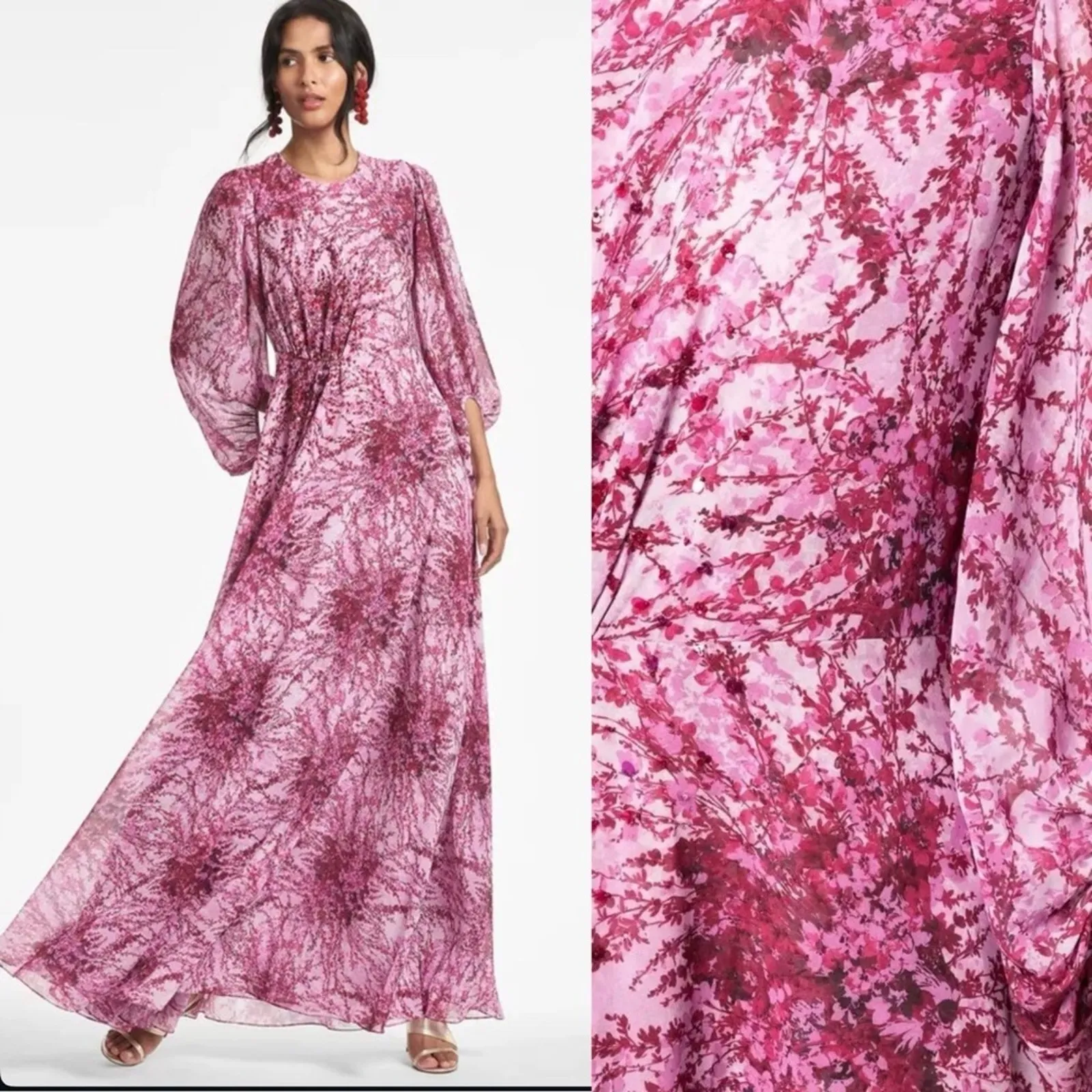 Sachin & Babi Aria Long Sleeve Beaded Sequin Dress Pink Gown Size 0 New - Image 4