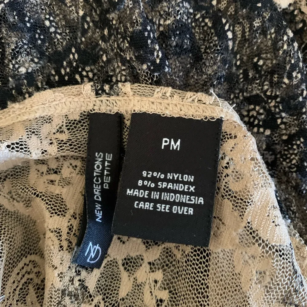 New Directions Lace Sheer Faux Wrap Top Size PM Tan Black - Image 2