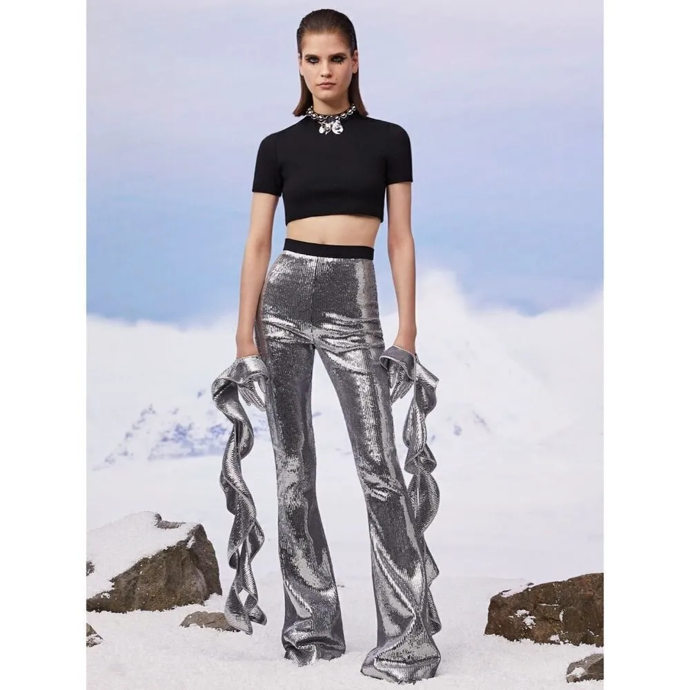 David Koma Sequin Flared Trouser in Silver & Black UK 14 USA 10 New Womens pants - Image 16