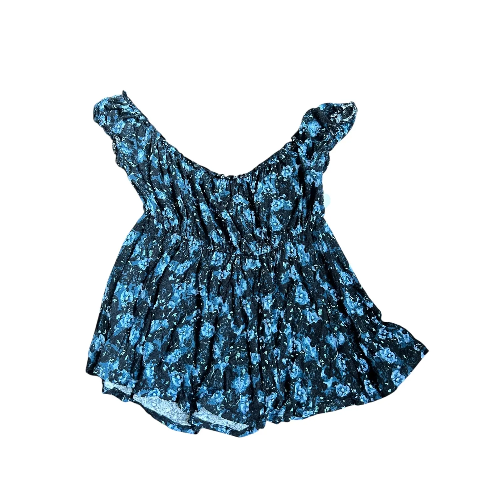 Melrose and Market Blue Floral Smocked Off Shoulder Top Size M - Image 2