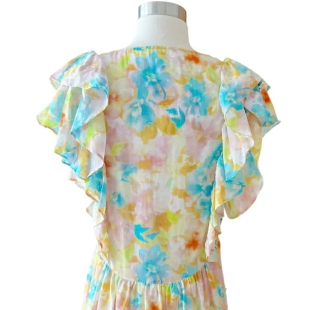 ROLLER RABBIT Ondine Dress Sandrio Floral Multicolor Pastels Cotton Silk Small - Image 8