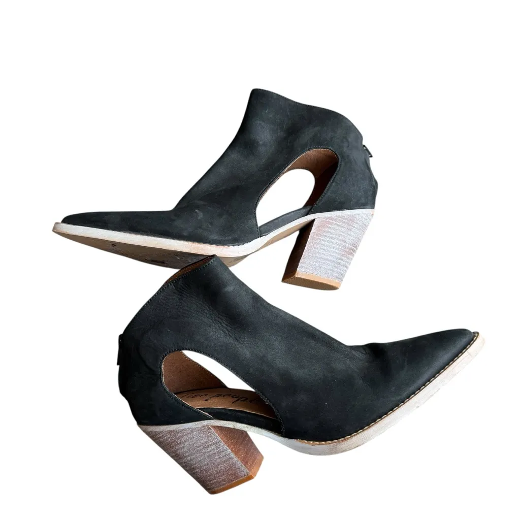 Free People - Wilder Black Suede Cutout Ankle Pointed Toe Block Heel Sz 39 - Image 6