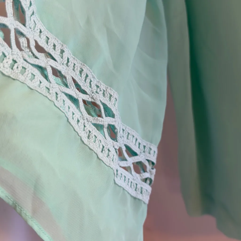 AB Studio Light Green Blouse with Lace Accents - Image 3