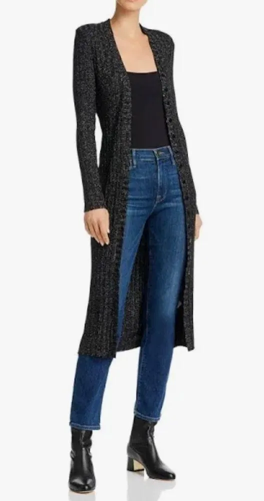 Enza Costa lurex sweater rib cardigan midi dress in BLACK/SILVER Black - Image 6