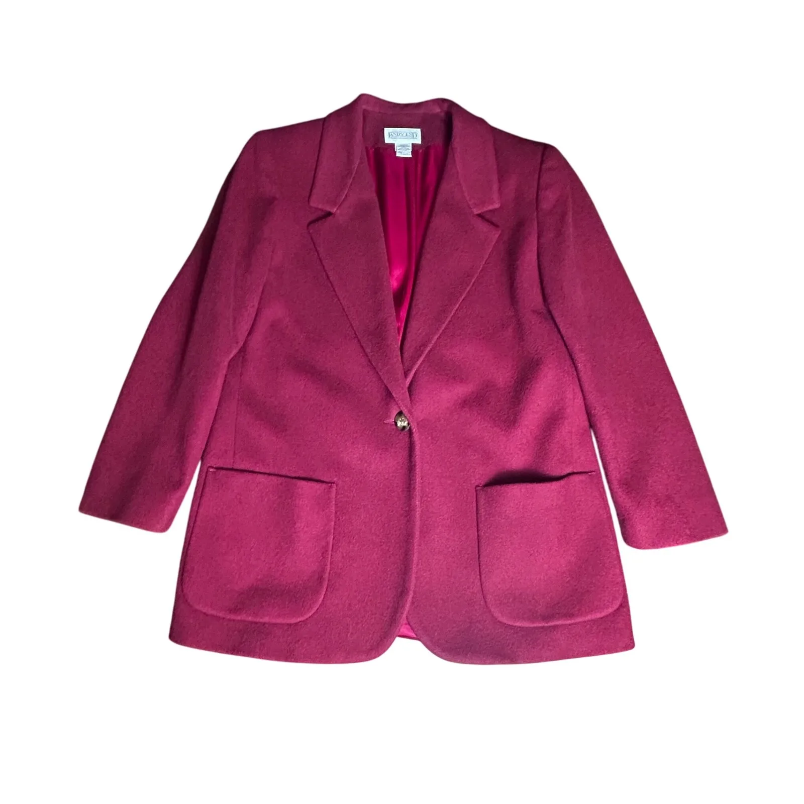 Lands End Vintage Wool Cashmere Blazer Jacket Burgundy Women's Size‎ 8 Petite - Image 2