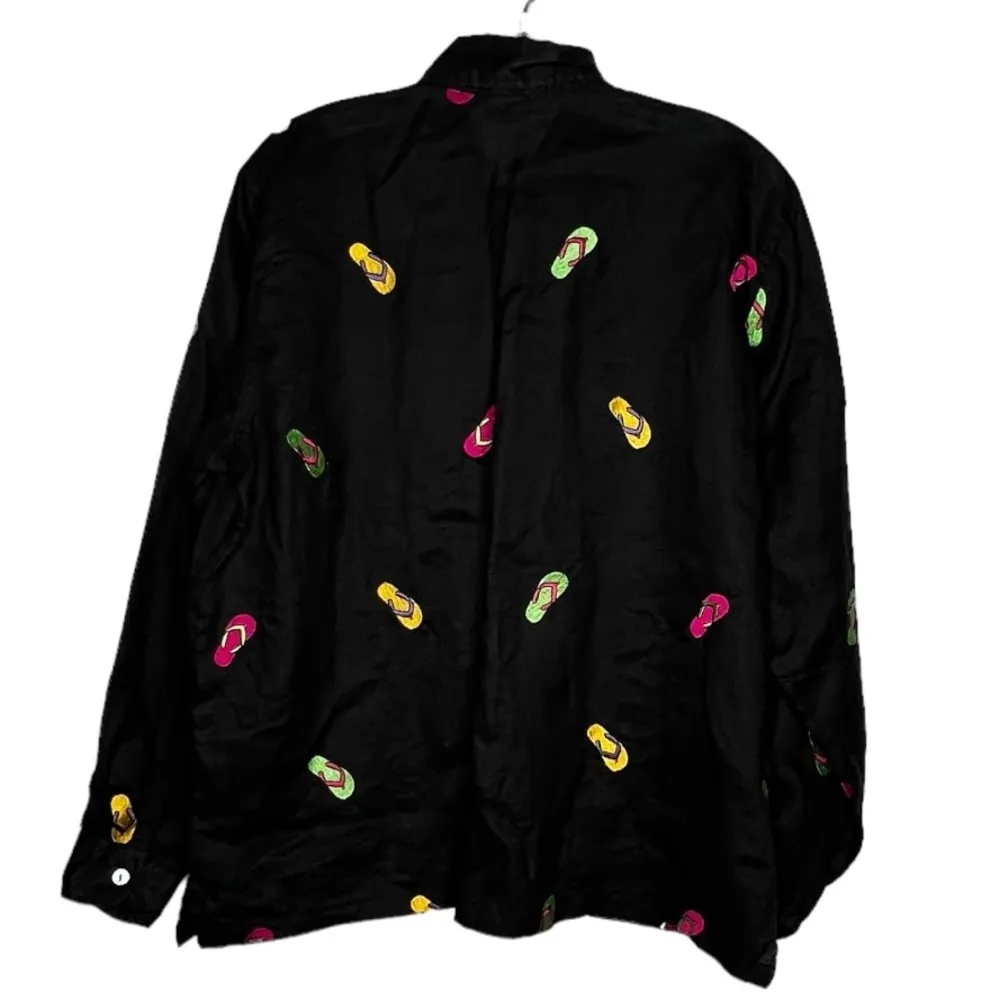 Vintage Casey Coleman Linen Blouse with Flip‎ Flops Black Size L - Image 5