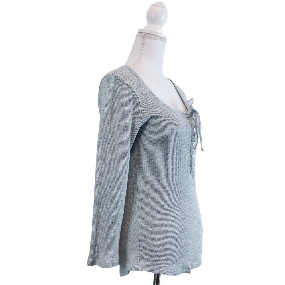 Medium LUCKY BRAND Ribbed Gray Button Up Long Sleeve Top Blouse Pullover Sweater - Image 3