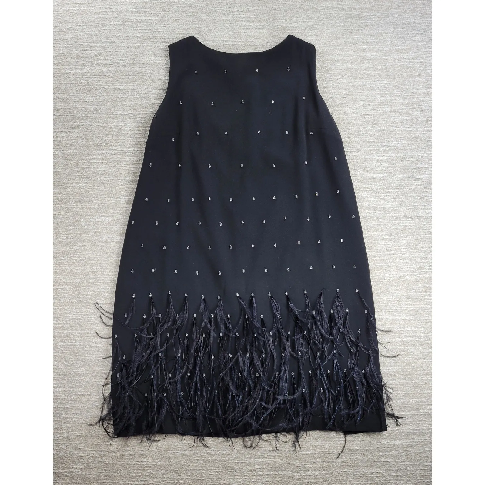 Ann Taylor Black Rhinestone Feather Hem Shift Dress 14 Party Cocktail Flapper - Image 5